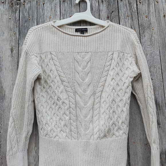 Banana Republic Womens Size XS Cotton Cable Knit Sweater Cream - Picture 2 of 5